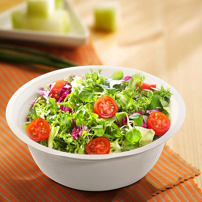 Nervure 120PCS Biodegradable Paper Bowls-16OZ Compostable Bowls Heavy Duty Nature-Made by 100% Sugar Cane Fibers,Microwave Hot Food Safe