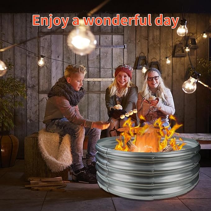 32 Inch Diameter Round Galvanized Fire Pit Ring/Fire Ring - Foldable and Perfect for Outdoor Gatherings and Campfires in The Yard/Garden/Park/Beach (Silver, 2.7 FT Diameter)