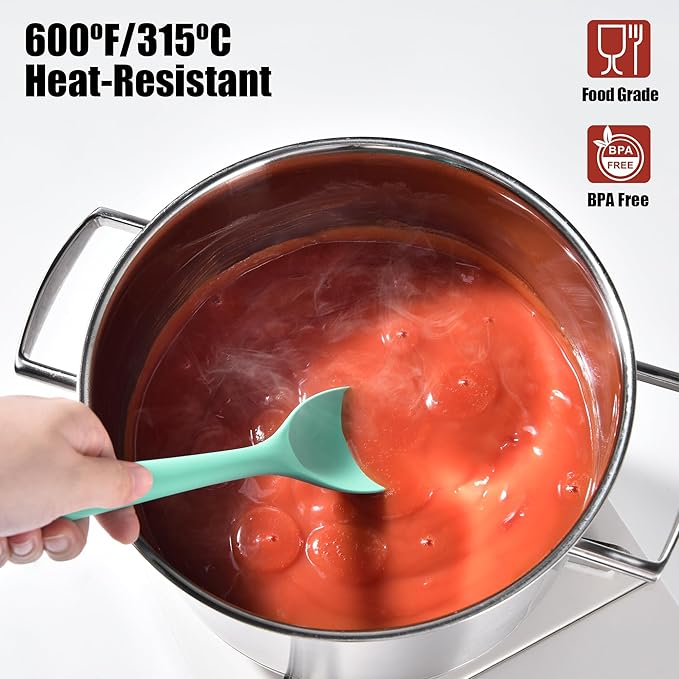 Doosu Silicone Spoon Spatula Set of 2, 600ºF Heat-Resistant Food Grade Rubber Spoonula with Seamless Design, Non-Stick Dishwasher Safe Kitchen Utensils for Cooking, Baking, Mixing, Scraping (Aqua Sky)