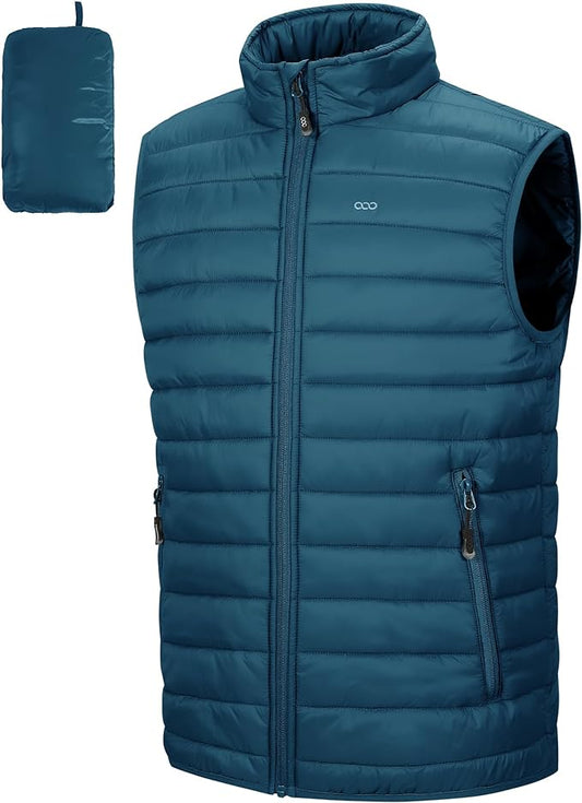 33,000ft Men's Lightweight Packable Insulated Puffer Vest Outerwear, Warm Winter Sleeveless Jacket for Golf Running