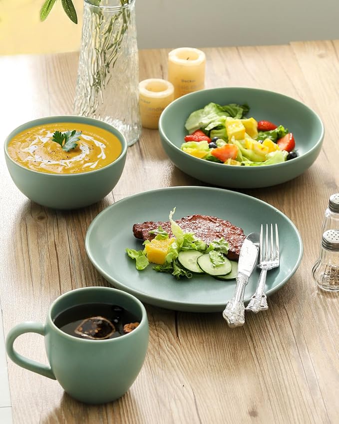 Dinner Plates Set of 6, 10 Inch Stoneware Plates for Salad, Appetizer, Dessert, Farmhouse Dinnerware Dishes for Christmas Thanksgiving Gift, Microwave & Dishwasher Safe, Matte Turquoise