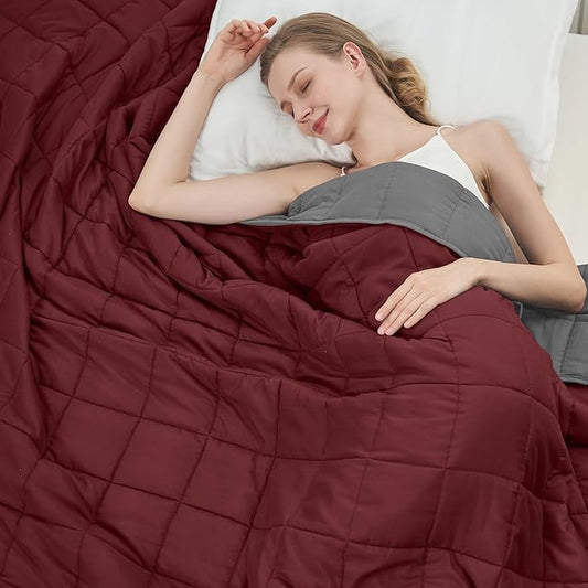 Weighted Blanket for Adults 12lbs, 48"x72" Twin Size Cooling Heavy Blanket for 130-220lbs with Premium Glass Beads, Soft Thick Big Blankets for All-Season Sleeping Comfort Breathable, Red Grey