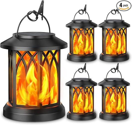 KOOPER 4 Pack Solar Lantern Outdoor Lights, Upgraded Flickering Flame Solar Lanterns Lights Outdoor Waterproof, Hanging Lantern Decorative, Solar Powered Lanterns for Yard Patio Path Tree Garden Decor