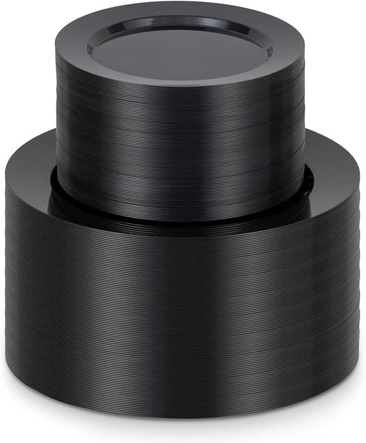 200PCS Black Plastic Plates, Disposable Party Plates with 100 Dinner Plates and 100 Dessert Plates, Plastic Plates for Party, Wedding,Halloween and Birthday (Black, 200PCS)