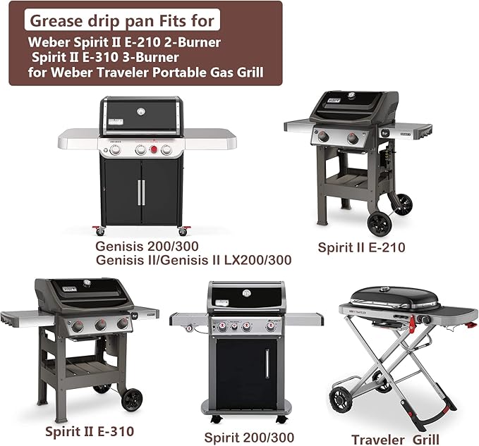 Uniflasy 67047 Catch Pan for Weber Spirit/Spirit II 200/300 Genesis and Genesis II LX200/300 Series Grill for Weber Traveler Drip Tray with 6415 Aluminum Liner, Replacement for Weber 67047 83156 6415