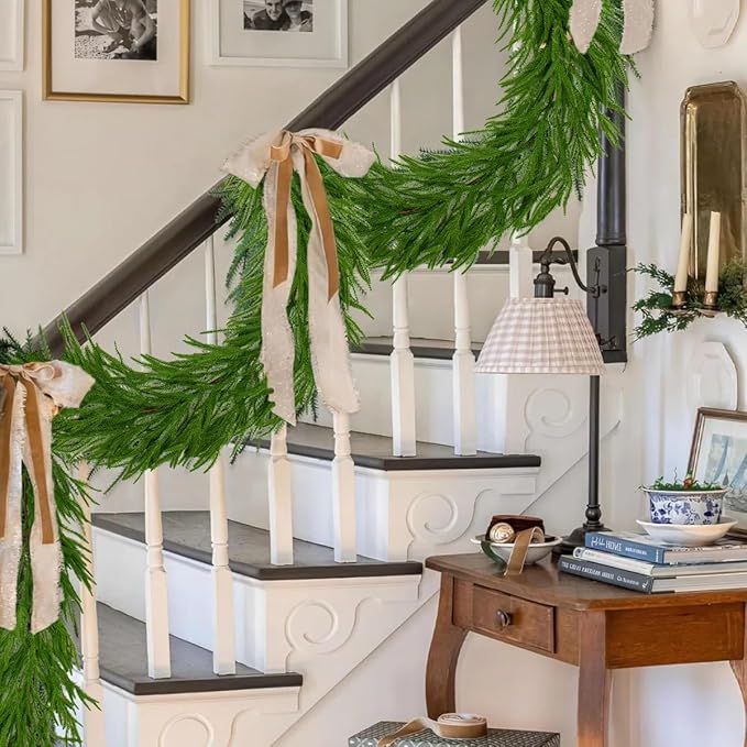 Hollyone 6FT Norfolk Pine Garland Real Touch Winter Pine Garland Christmas Garlands Artificial Greenery for Table Mantle Wall Indoor Outdoor Mantle Holiday Christmas Home Decor