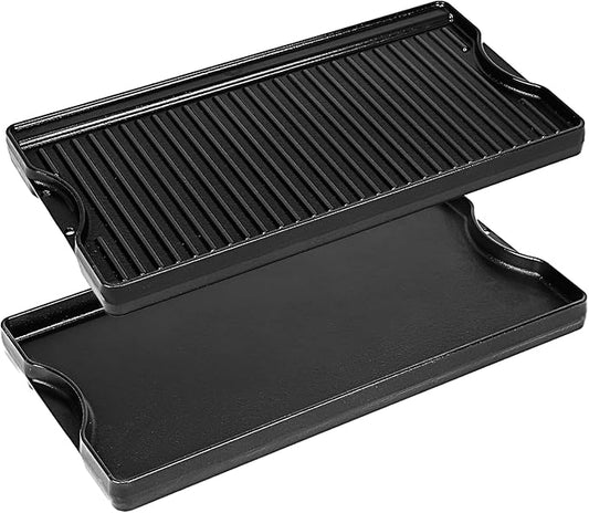 Utheer Nonstick Reversible Cast Iron Griddle 21"x 12", Ceramic Cooking Surface, Flat & Ribbed Sides, with High Sides & Grease Trap, Stovetop Griddle for Gas Grill, Electric, Oven & Outdoor BBQ