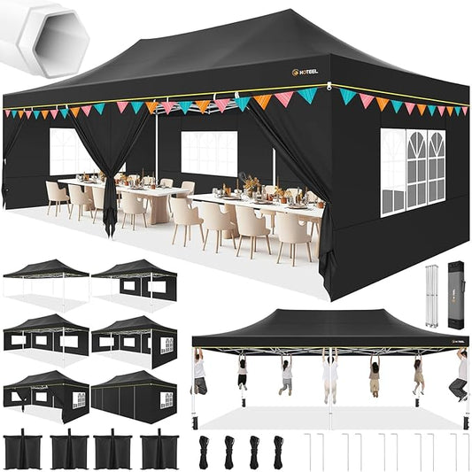 HOTEEL 13x26 Heavy Duty Pop Up Canopy Tent for Parties Event Wedding Commercial Instant Gazebo with Roller Bag, Party Tent Waterproof UV 50+&Windproof, Upgraded Thick Hexagonal Legs, Black