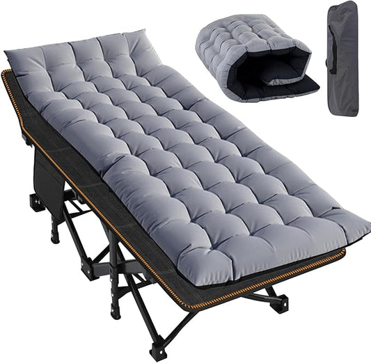 Slsy Oversized XXL Folding Camping Cot for Adults with Pad, Padded Portable Sleeping Cots, Camp Bed with Carry Bag for Outdoor Travel, Beach, Hiking