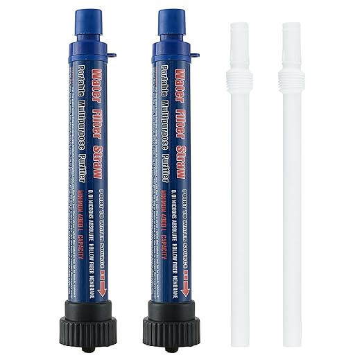 Navy Blue 2 Pack Water Filter Straw Outdoor Portable Personal Water Filter Straw Water Purifier Survival Gear and Equipment for Hiking Camping Travel and Emergency