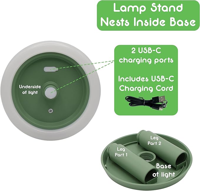 2-in-1 Portable Solar Power LED Table Lamp & Lantern - Indoor/Outdoor - Stepless Dimming - Rechargeable Battery - 330 lumens, 2700K - IP44 Weather Resistant - Green