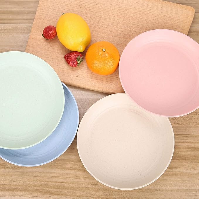 LuckyZone 8.8 Inches Unbreakable Wheat Straw Plates - Reusable Plate Set - Dishwasher & Microwave Safe - Perfect for Dinner Dishes - Healthy, BPA Free & Eco-Friendly (8.8 Inches)