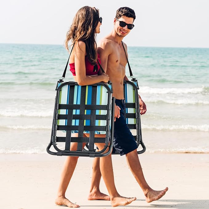 Giantex 4-Pack Beach Chairs for Adults, Folding Camping Chairs with Aluminum Frame, Quick-Drying Cotton Cushion, Shoulder Straps, 300 Lbs Capacity, Lightweight Sling Chairs for Travel, Backpack Chair