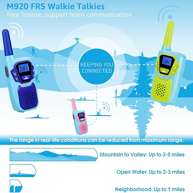 Kids Walkie Talkies 3 Pack NOAA Walkie-Talkies for Adults Rechargeable Long Range 2 Way Radios 4 Miles for Family Camping Hiking Skiing Cruise Ship, Toys for 3-12+ Year Old Girls Boys Toddlers