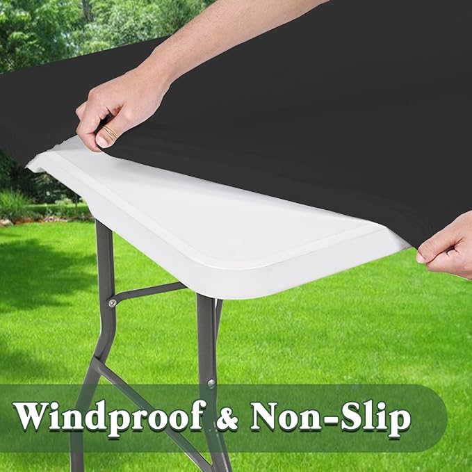 10 Pack Picnic Table Cover Elastic Fitted Tablecloths for 6 Foot Rectangle Tables Waterproof Stretch Washable Patio Folding Outdoor Spandex Table Cloth for Camping Banquet and Parties (Grey,30" x 72")