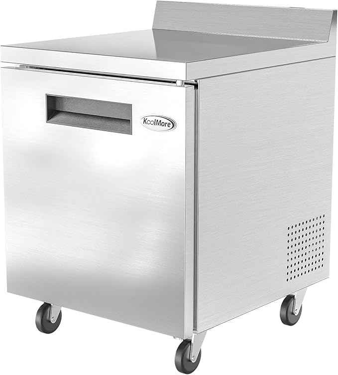 KoolMore FWT-1D-6C 27" Stainless Steel Worktop Commercial 3 1/2” Backsplash-6.3 cu.ft, Freezer Single Door
