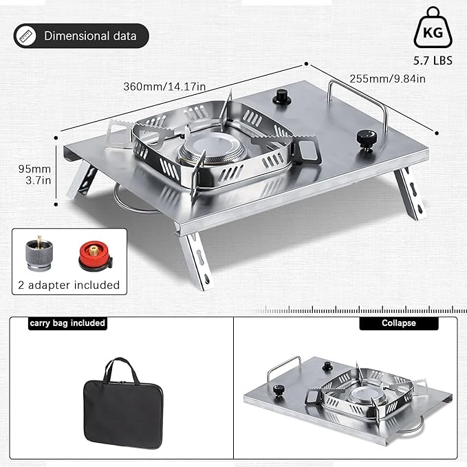 IGT Camping Stove, Desktop & Embed Folding Gas Stove, Portable Gas Stove with Carrying Handle, Outdoor Camping Cooking Stove
