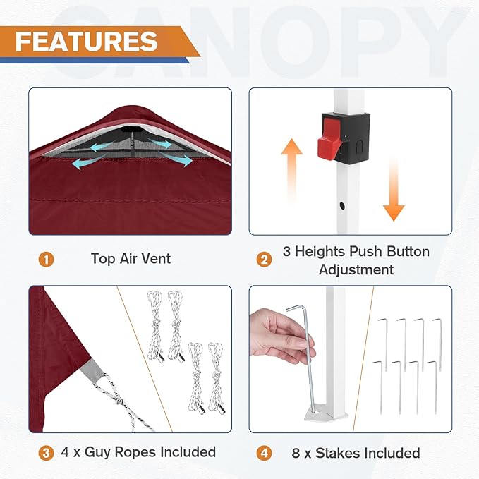 EAGLE PEAK Pop Up Canopy Tent with 1 Sidewall, Easy Setup Event Tent, Outdoor Sun Shade, Wheeled Carry Bag, Stakes and Guy Ropes, Instant Canopy 10x10, Burgundy
