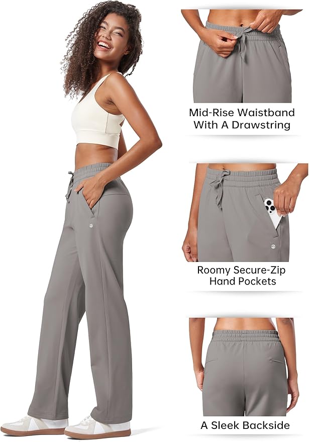 Willit Women's Fleece Lined Pants with Zipper Pockets Winter Thermal Warm Hiking Straight Leg Pants 27"/29"/31"