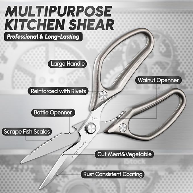 SSGP Kitchen Scissors Set, All Purpose Heavy Duty Poultry Shears, Ultra Sharp Japanese Meat Scissors, Dishwash Safe Stainless Steel Comfort Grip Handle Kitchen Shears for Food, Chicken Bones, Turkey