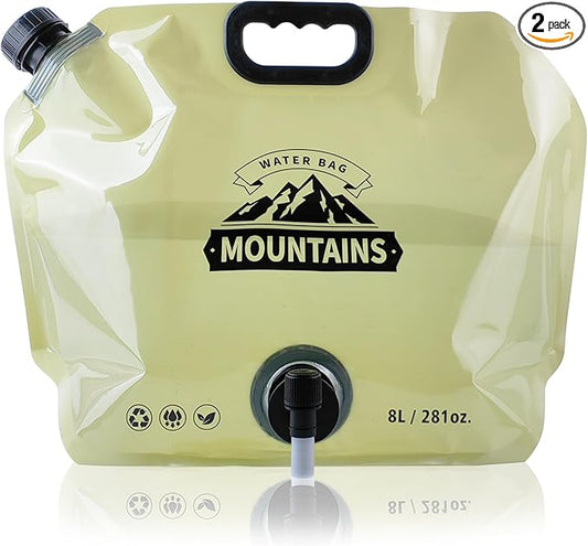 Camping Water Jug 2.1 Gallon Collapsible Water Container Portable Water Bag for Travel Outdoor Hiking BPA Free Lightweight (Beige (2.1Gal), 2)