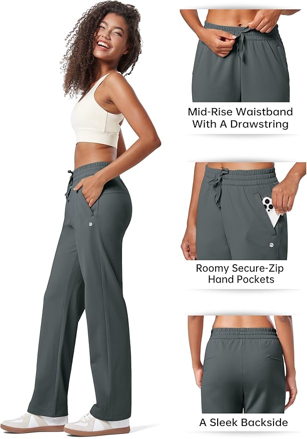 Willit Women's Fleece Lined Pants with Zipper Pockets Winter Thermal Warm Hiking Straight Leg Pants 27"/29"/31"
