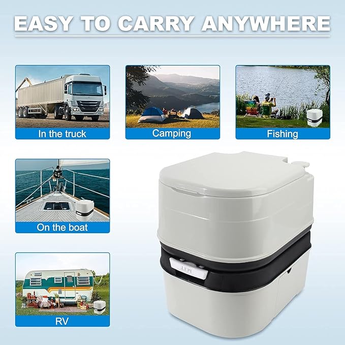 Portable Toilet, 6.4 Gallon 24L Piston Pump Flush with Level indicator Detachable Anti-Leak Handle Water Pump,Rotating Spout Indoor & Outdoor Hiking Toilet for Camping, Fishing Travel