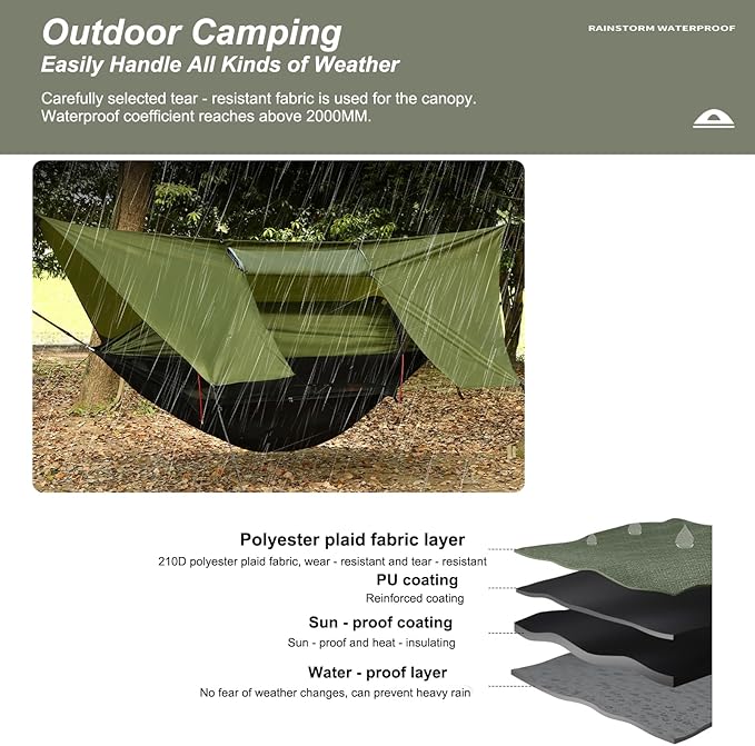 3-in-1 Camping Hammock Tent with Rain Fly, Quick-Zip Door & Curved Poles – Lightweight Shelter with Mosquito Net
