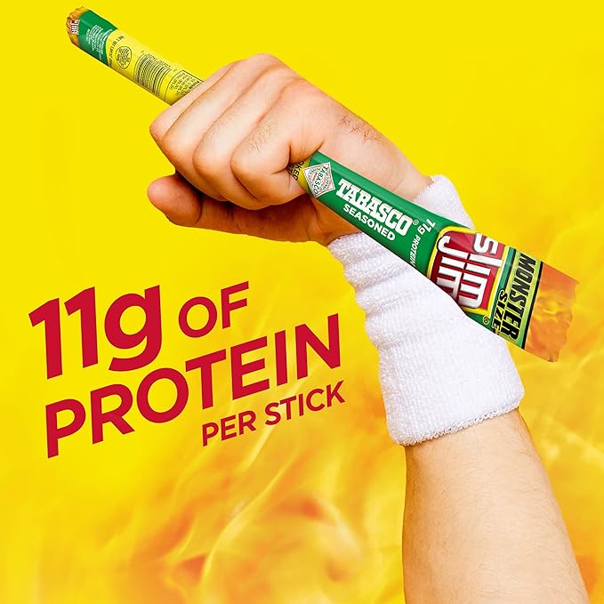 Slim Jim Monster Smoked Meat Sticks, Tabasco Flavor, High Protein, 1.94 oz. (18 Count)