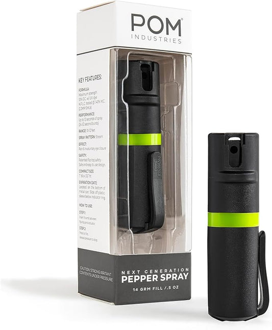 POM Pepper Spray Pocket Clip, Quick Flip Top Safety, Maximum Strength OC Formula with UV Marking Dye, Safe Compact and Tactical Design for Everyday Carry, 25 Bursts, 10 ft Range, 0.5 fl oz