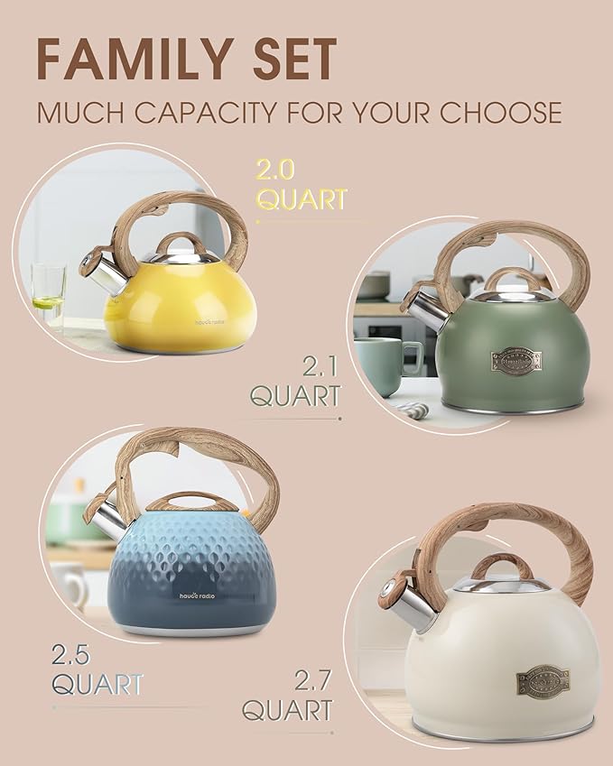 Tea Kettle for Stovetop, 2.7 Quart Loud Whistle Stovetop Teapots,Food Grade Stainless Steel Tea kettles for Stove Top with Anti-hot Ergonomic Handle,Suitable for All Heat Sources,Yellow