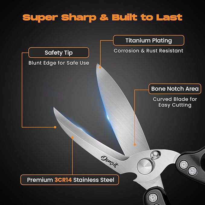 Poultry Shears Heavy Duty Professional, Kitchen Shears for Food, Kitchen Scissors Heavy Duty, Food & Meat Scissors, Dishwasher Safe Chicken Cutters. Spring Loaded, Black