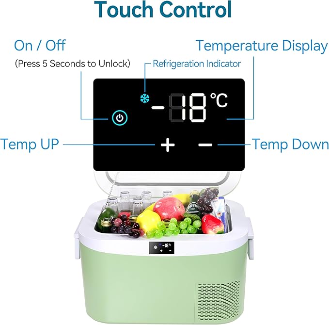 12 Volt Refrigerator Portable Car Freezer 13.5 Quart (12.8 Liter) Compressor Cooler 12V/24V DC 110～240 Volt AC for Truck Van RV Camper SUV Boat Travel Camping Road Trips Tailgating -18℃~+15℃