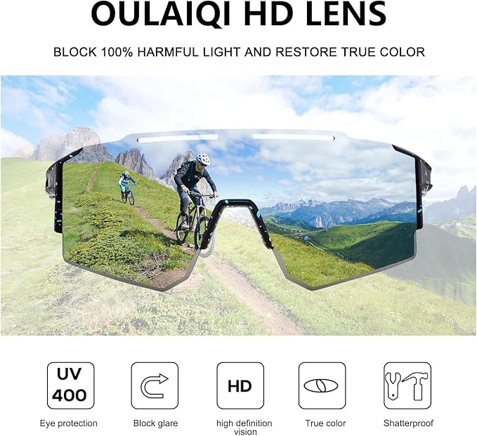 OULAIQI Cycling Sunglasses Polarized Sunglasses for Cycling Men Women with 1 Lens or 3 Interchangeable Lens Baseball Glasses