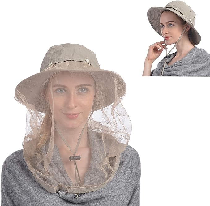 USHAKE Head Net Hat, Safari Hat Sun Hat Bucket Hat with Hidden Net Mesh