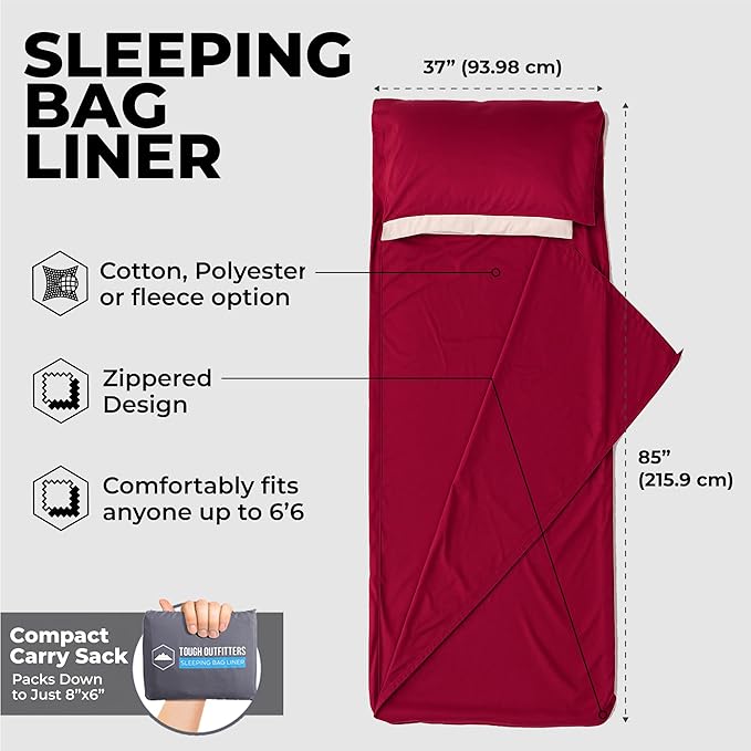 Sleeping Bag Liner - Adult Sleep Sack & Travel Sheets for Hotel - Travel Sleep Sack, Camping Sleeping Bag Liners for Cold Weather