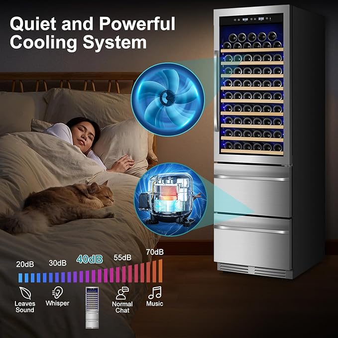 24 Inch Wine and Beverage Refrigerator, 2 IN 1 Dual Zone Drawer Beverage Fridge Wine Cooler, Built-in or Freestanding Beverage Cooler with Powerful Compressor, Holds 108 Bottles and 150 Cans