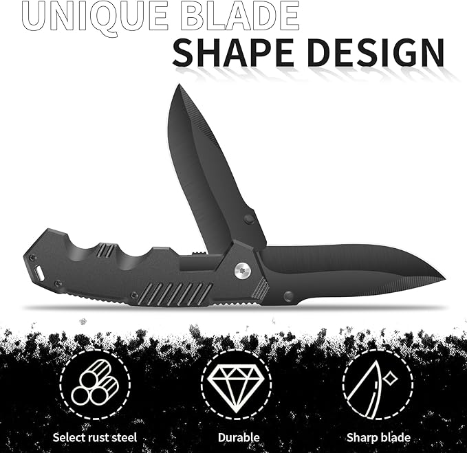 Tactical Folding Knife, 4-Pack, 4.3 Inch, EDC Outdoor Camping, Security Lock, Pocket Clip (4)