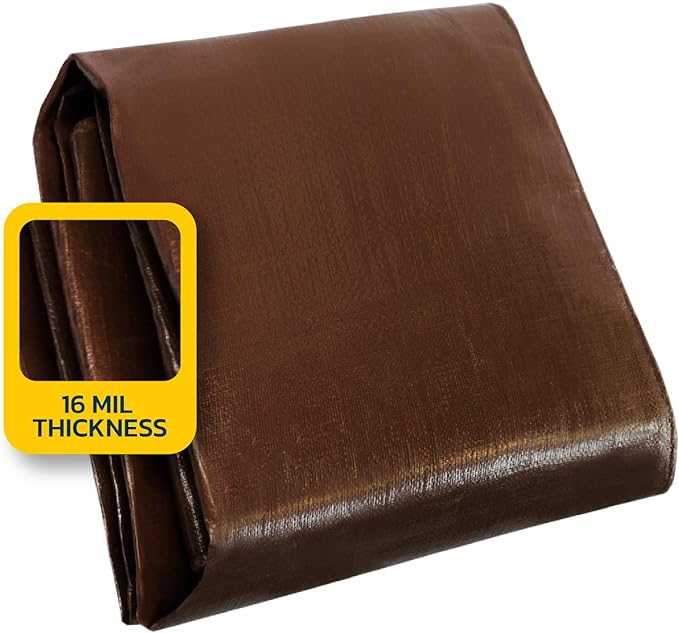 Seal Skin Covers Heavy Duty Waterproof Tarp 10x20 FT, 16 Mil 8 OZ 160 GSM Thick Brown Poly Tarp with Rustproof Grommets, Tear-Proof Cover with Reinforced Edges for Camping, Pool, Canopy Use