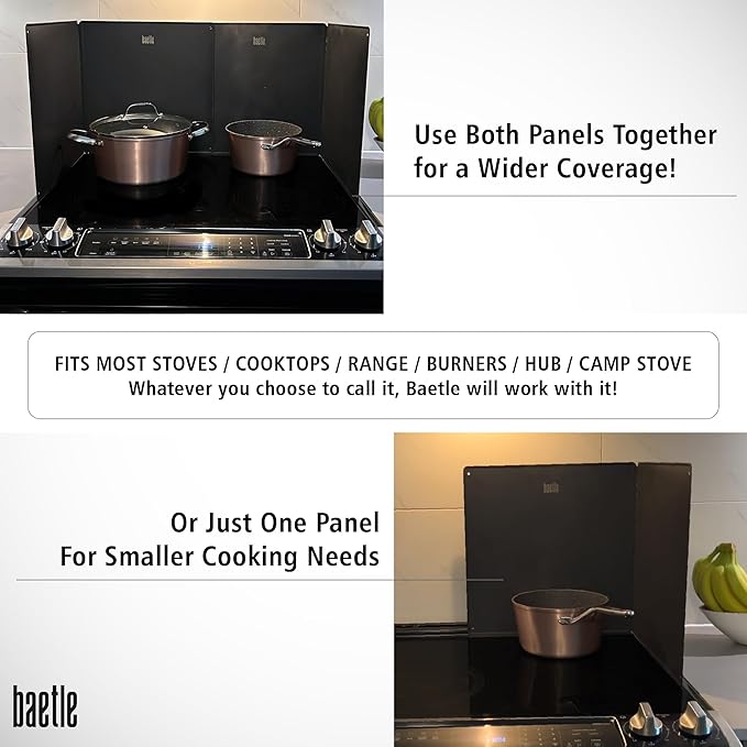 Extra Large Stainless Steel Oil Splash Guard, Heavy-Duty Nonstick Stove Backsplash Protector for Stove Top & Frying [Set of 2 with 2 Panels each - 15.7” x 15.7”] with Spoon Rest.