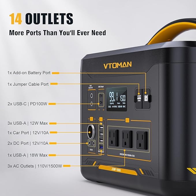 VTOMAN 2376Wh Portable Power Station Bundle with Extra Battery & 110W Solar Panel Included - Up to 3000W Solar Power Generator for Home Backup, Off-grid, Road Trip, RV, Camping, Fishing, Emergencies