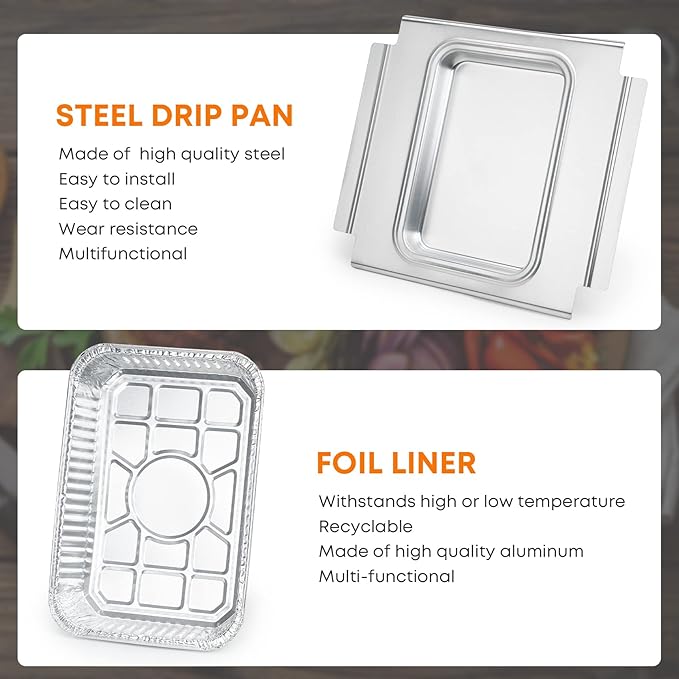 Stanbroil Grill Drip Pan with 15-Pack Foil Liners for Weber Q200 Q300 Q220 Q240 Q2000 Q3000 Q320 Q3200 Series Gas Grill, Replacement Part for Weber 80580 41877