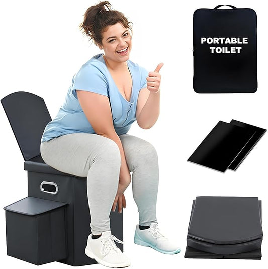 Upgraded XL Portable Camping Toilet with Side Compartment for Car and Adults,Folding Camping Toilets,Portable Compact Porta Potty for Kids,Outdoor Toilet for Camping,Hiking,Truck,RV,Beach,Tent