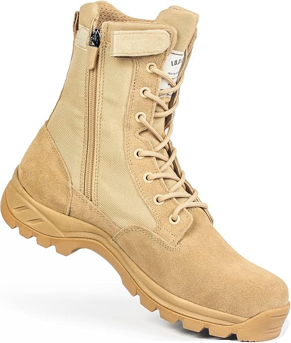 Men's Military Tactical Work Boots with Side Zipper, Puncture Resistant, Desert Combat, Army Jungle, 8 Inch Lightweight Hiking Boots