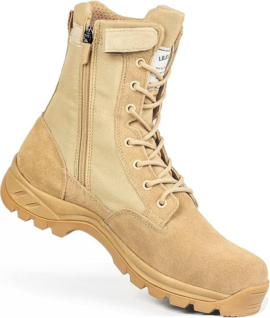 Men's Military Tactical Work Boots with Side Zipper, Puncture Resistant, Desert Combat, Army Jungle, 8 Inch Lightweight Hiking Boots