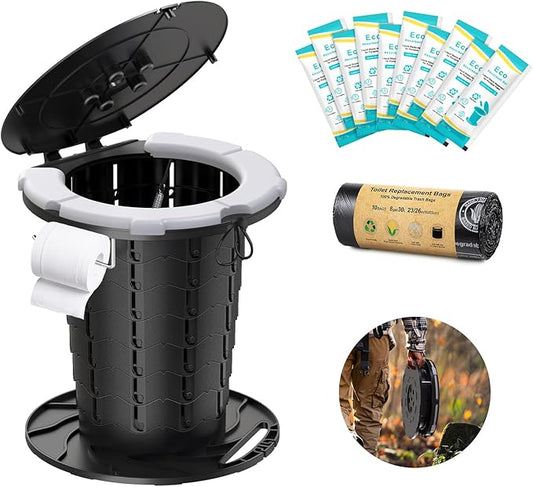 BLIKA Upgraded Retractable Portable Toilet with Soft Cushioned Seat, 350LBS Foldable Camp Toilet for Adults & Kids, Compact Travel Toilet for Camping, Hiking, RV Travel, Road Trips
