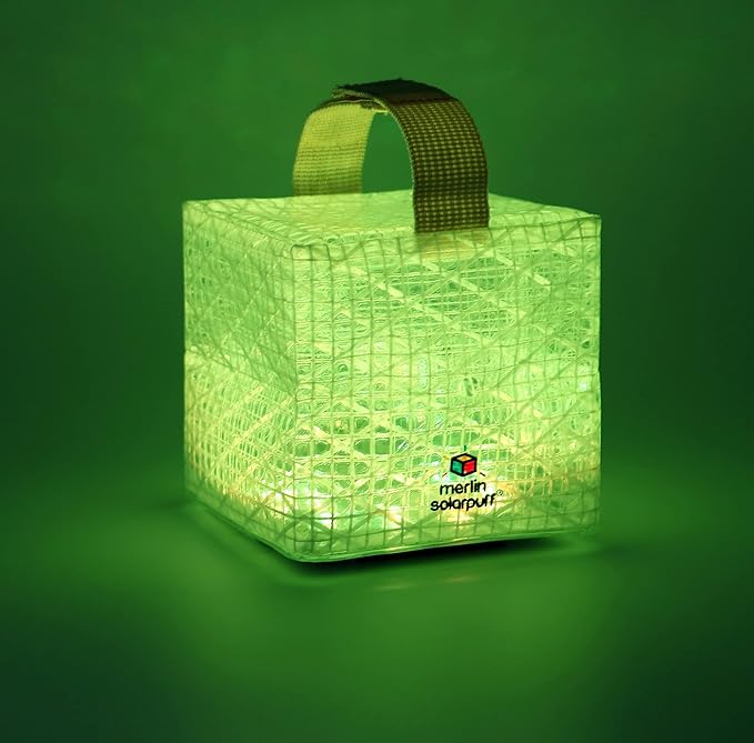 SOLIGHT-DESIGN Solar Puff Merlin, Rechargeable Color Changing Solar Lantern - Collapsible LED Camping Lantern, Easy Open and Fold, Extreme Weather-Tested (Multicolored)