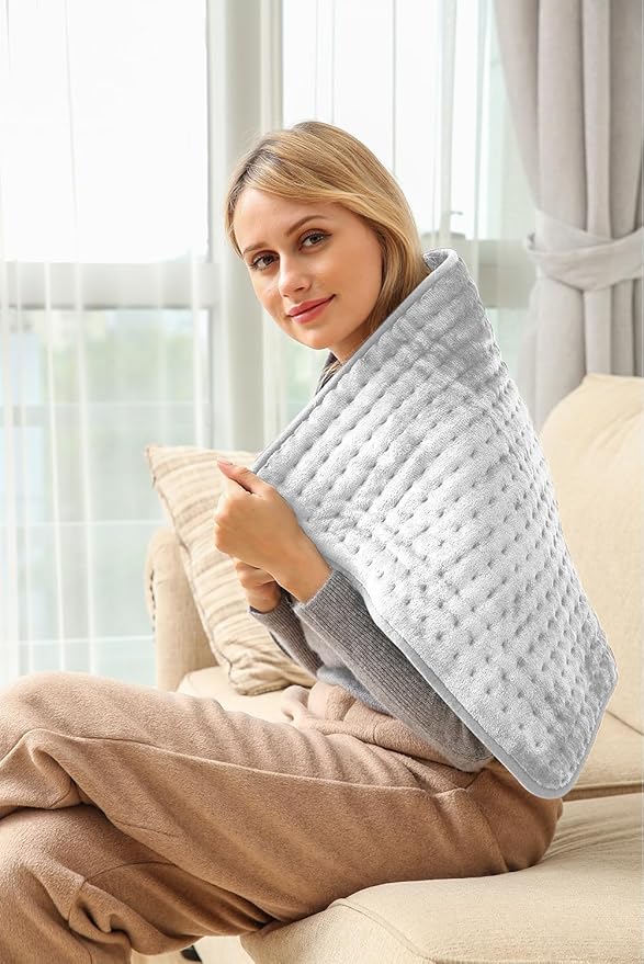 Ambershine 17''x33'' XXXL King Size Heating Pad with 12 Temperature Settings & 4 Auto-Off Countdown Timers, Pain Relief for Back/Neck/Shoulders/Abdomen/Legs, Christmas Gifts for mom dad (Light Grey)