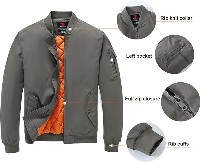 Gopune Men's Windproof Bomber Jacket Warm Water Resistant Windbreaker Winter Outwear Quilted Jackets Coats