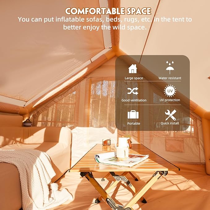 YOLENY Inflatable Camping Tent for 4-6 Person, Easy Setup Portable Water-Resistant Cabin Tent with Mesh Windows & Pumps